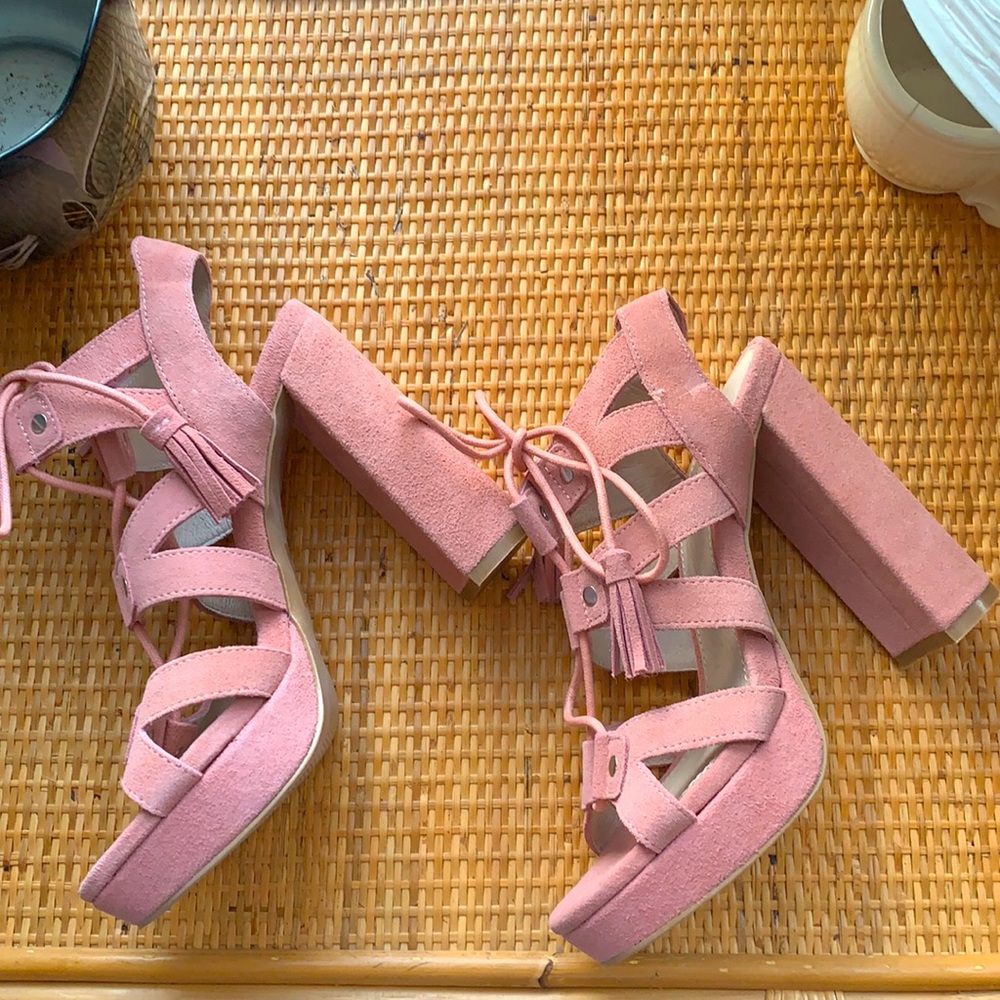 Shellys London new pink suede platform sandals